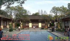 徽派建筑古建四合院中式设计鸟瞰效果图，徽派四合院中式设计效果