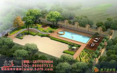 别墅庭院景观规划鸟瞰效果图设计制作，别墅院子内布局效果图设计