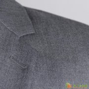 男士商务正装新款韩版修身显瘦男上衣深灰中竖纹2扣 套装