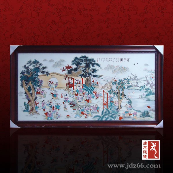 无缝拼接陶瓷瓷板画，手绘山水画