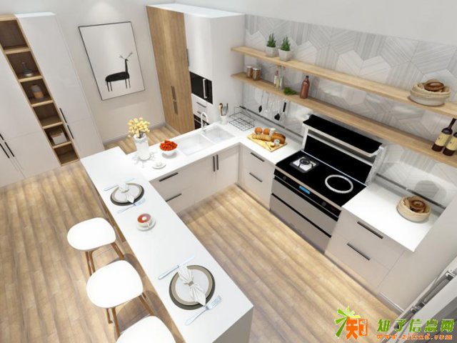 进口板现代北欧橱柜开放式U型厨房吊柜餐边柜组合定制