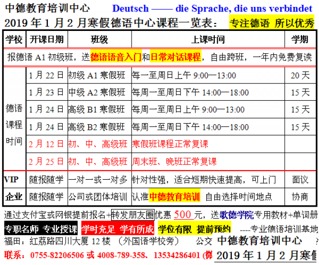 深圳中德德语培训中心2019新年德语班开课啦