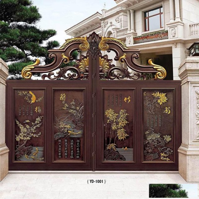 西青区庭院铝艺大门安装，天津电动铝艺平移门定做