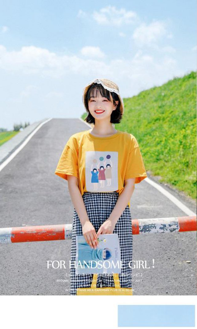 女士靓丽舒适短袖上衣新款个性卡通图案设计小清新