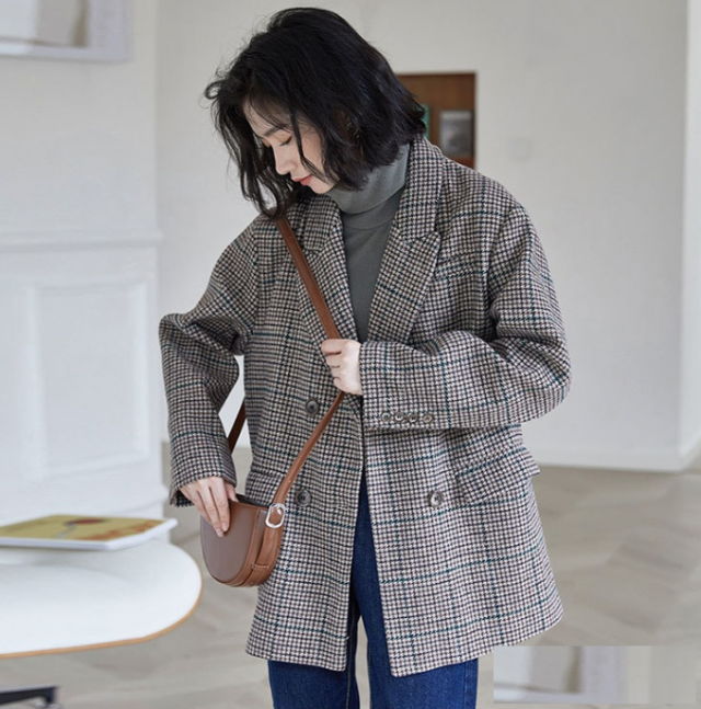 长袖韩版西装双排扣休闲古着外套哪家淘宝店价格比好