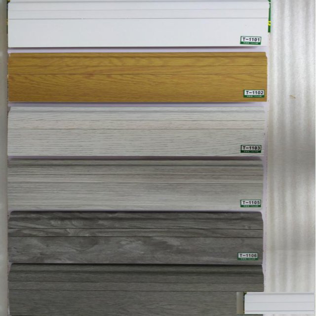 佛山PVC墙角线白色纯灰踢脚板防水隐钉塑料地脚线木纹10分