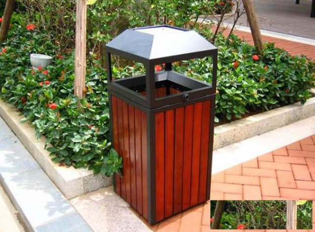 供应雅亭YT-L06户外垃圾桶钢木结构果皮箱