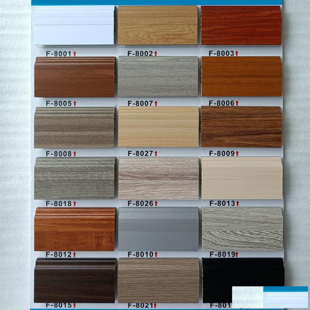 木纹覆膜8cm竹木纤维地脚线锁扣地板角线防水灰色PVC踢脚板