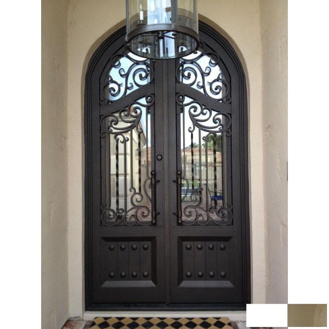 别墅铁艺欧式风入户门对开碳钢玻璃进户防盗隔音门