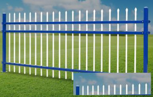 厂家定制铁艺围墙大门蓝白色景观栏杆小区锌钢护栏现货