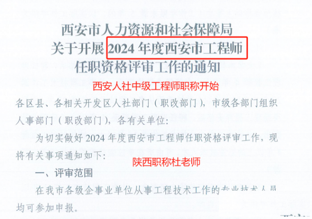 2024年西安市中级职称评审开始了