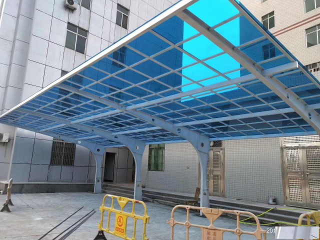 江门耐力板雨棚膜结构景观棚不锈钢玻璃棚设计安装