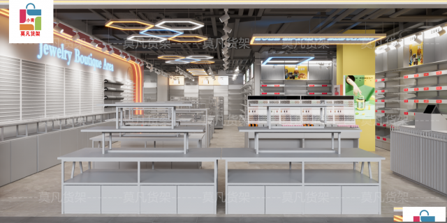 济南饰品货架多种款式混搭、潮玩店货架空间设计
